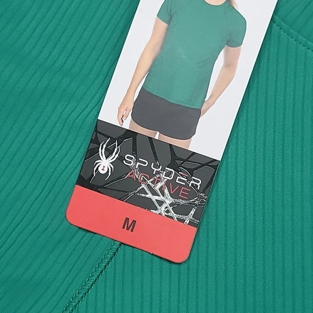 Spyder Womens Active Ribbed Short Sleeves Tee Shirt Top Medium Size Green - Picture 6 of 9
